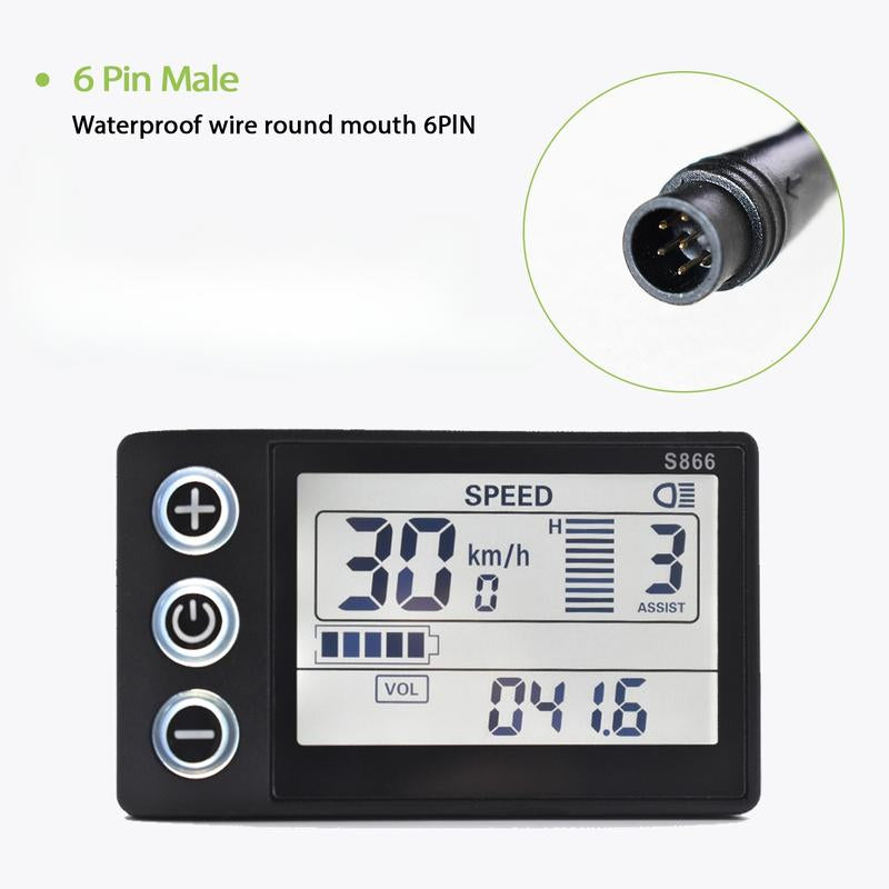 S866 Electric Bike LCD Dashboard Waterproof Screen for Enhanced Visibility & Basic Functionality