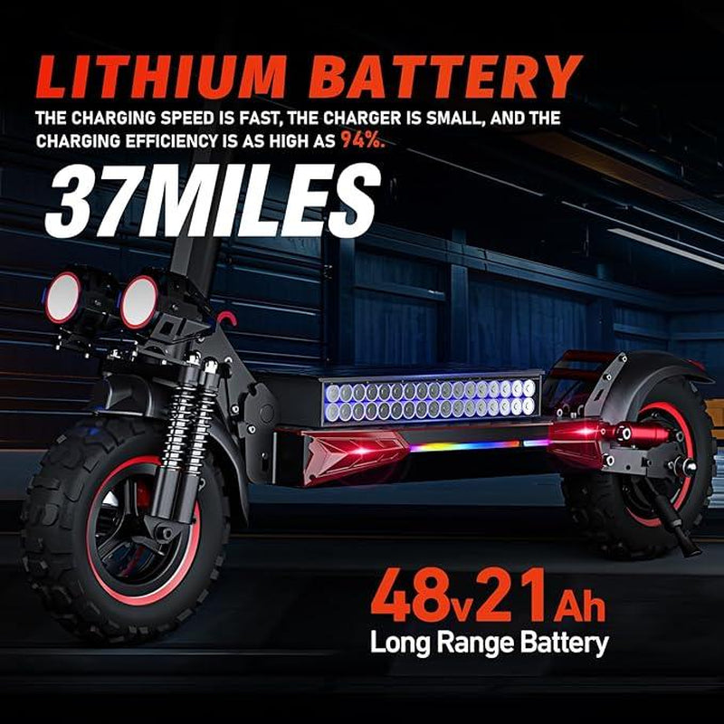34MPH Speed Monster! Electric Scooter for Adults - 37 Mile Range, 34MPH /55KMH Top Speed, 11" Off-Road Tires, 48V18AH-UL Certified Battery,Foldable E-Scooter with Seat & LED Lights
