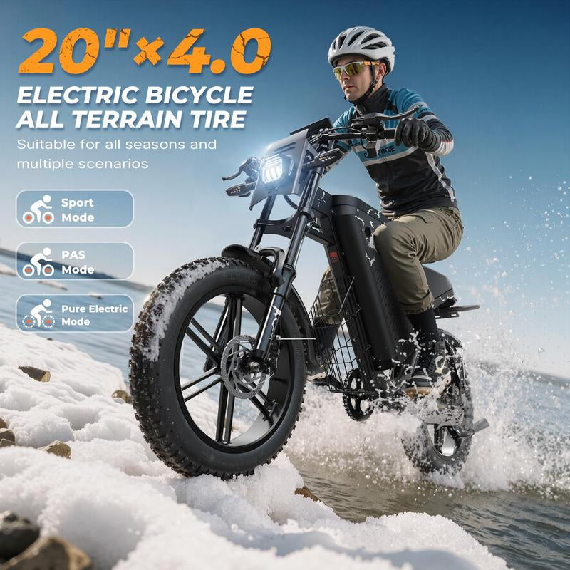 VARUN Electric Bike - Peak1000W Ebike for Adults up to 87Miles & 28MPH，48V 31.5Ah Battery, 20" Fat Tires, 7-Speed All-Terrain E-Bike with Suspension, LED Lights & Turn Signals - Dirt Bike Style
