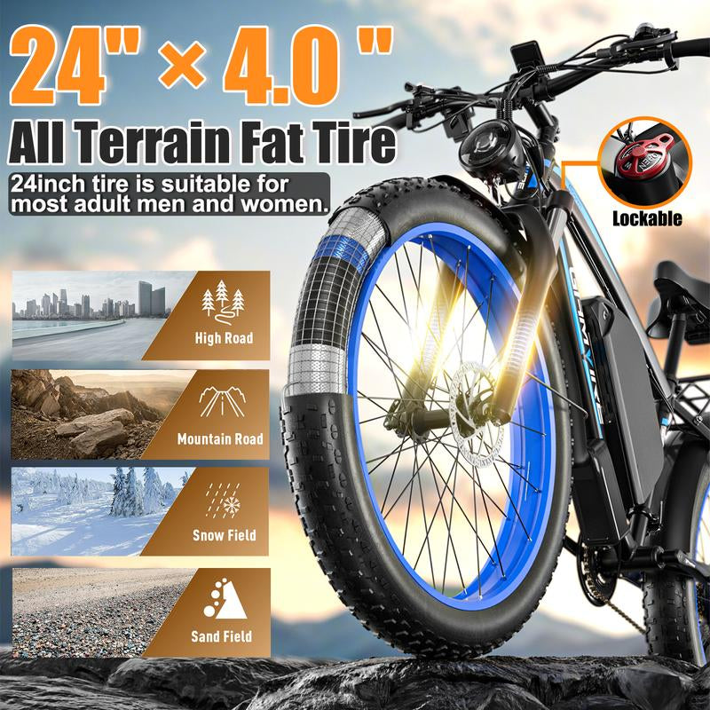 GAMVIRE V7 24''/26" Ebike for Adults Electric, Peak 2000W/2500W E-Bike, 52V19.2Ah/32Ah, Max 40Mph&100Miles, Hydraulic Disc Brake, off Road Snow Mountain Pedal Assist E-Bikes, Fat Tire Fast E-Bicycle, UL Certified
