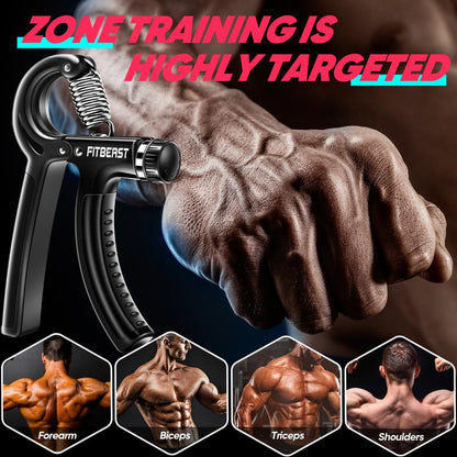 Fitbeast Funny Hand Grip Strengthener Workout Kit (5 Pack) Forearm Grip Adjustable Resistance Hand Gripper, Finger Exerciser, Finger Stretcher, Grip Ring & Stress Relief Grip Ball for Athletes