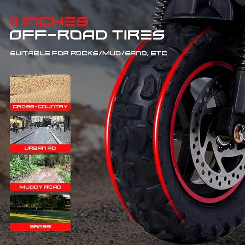 34MPH Offraod Electric Scooter with Seat, 1200W Adult Electricscooter 11"Tire Escooter Speed, 34 Miles Long Range Fast, Foldable E-Scooter with Dual Disc Brakes