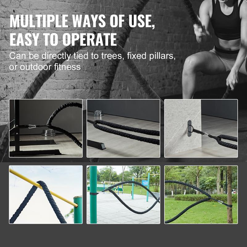 VEVOR Battle Rope, 1.5 Inch Diameter 40Ft Length Polyester Exercise Rope, Battle Exercise Equipment with Protective Sleeve & Anchor, Heavy Weighted Rope for Home Gym Workout Core Strength Training