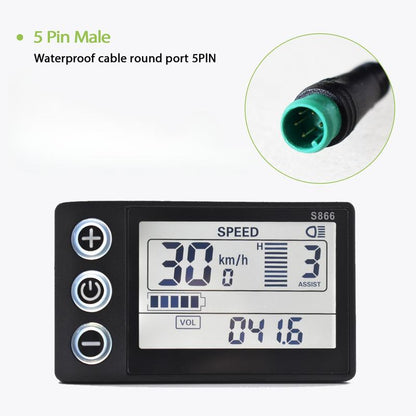 S866 Electric Bike LCD Dashboard Waterproof Screen for Enhanced Visibility & Basic Functionality
