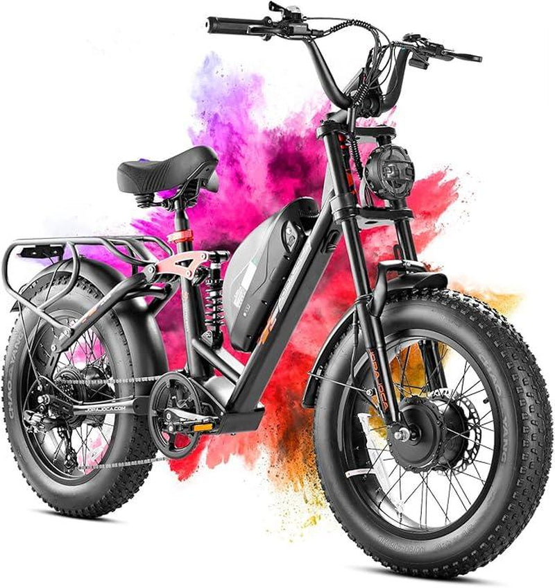 Eahora Luna I /Luna II Peak 1500W/3000W Electric Bike for Adults 30-33MPH 80Miles Long Range Dual Motors Ebike 48V 15A Battery Full Suspension Adult Electric Bike