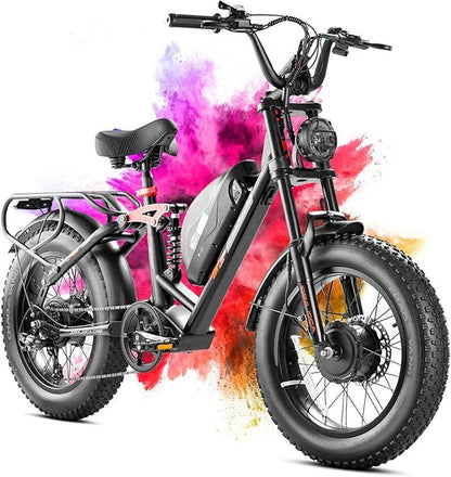 Eahora Luna I /Luna II Peak 1500W/3000W Electric Bike for Adults 30-33MPH 80Miles Long Range Dual Motors Ebike 48V 15A Battery Full Suspension Adult Electric Bike