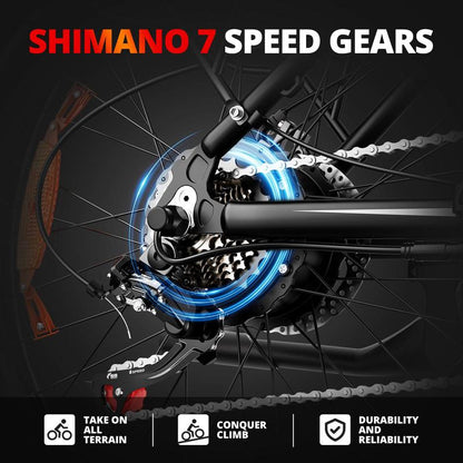 AMYET EB26 Peak 1500W Electric Bike for Adults Electric Bicycle 48V 15AH (720WH) Battery Electric Bike 26"Large Tires Mountain 28Mph 7 Speed Gears Dual Shock Absorber Electric Bike