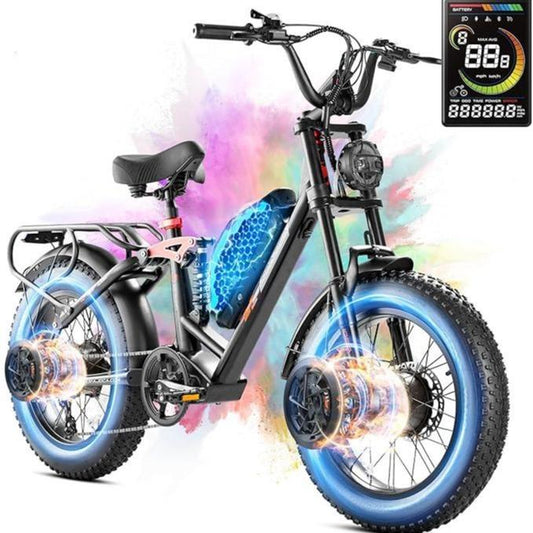 Eahora Luna I /Luna II Peak 1500W/3000W Electric Bike for Adults 30-33MPH 80Miles Long Range Dual Motors Ebike 48V 15A Battery Full Suspension Adult Electric Bike