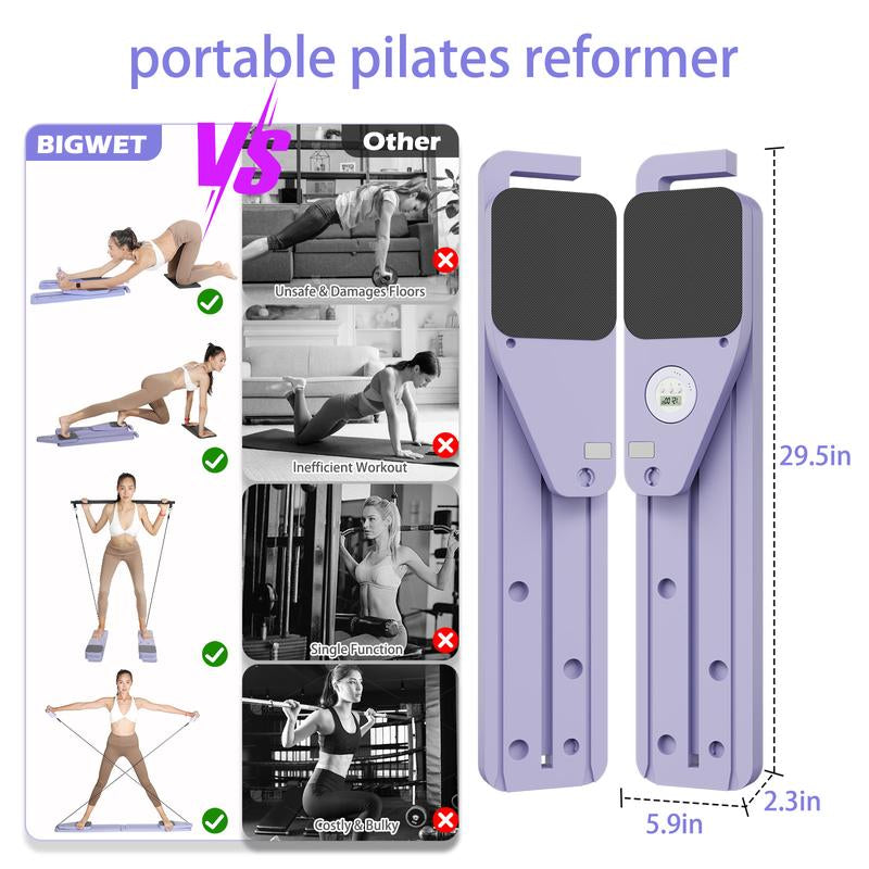 Bigwet 8-In-1 Multi-Functional Home Pilates Reformer Board with Resistance Bands Portable Pilates Machine Full Body Workout for Home Core Strengthener Glute & Leg Toning Dual Use Exercise Equipment Yoga Mat Pilates Equipment
