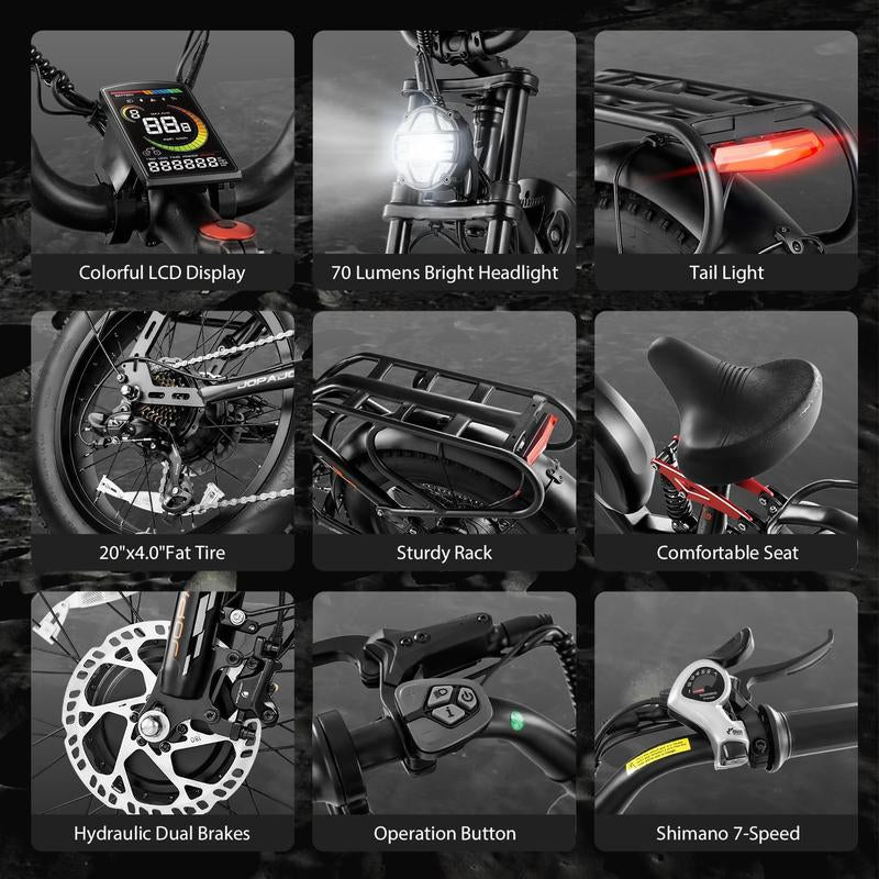 Eahora Luna I /Luna II Peak 1500W/3000W Electric Bike for Adults 30-33MPH 80Miles Long Range Dual Motors Ebike 48V 15A Battery Full Suspension Adult Electric Bike