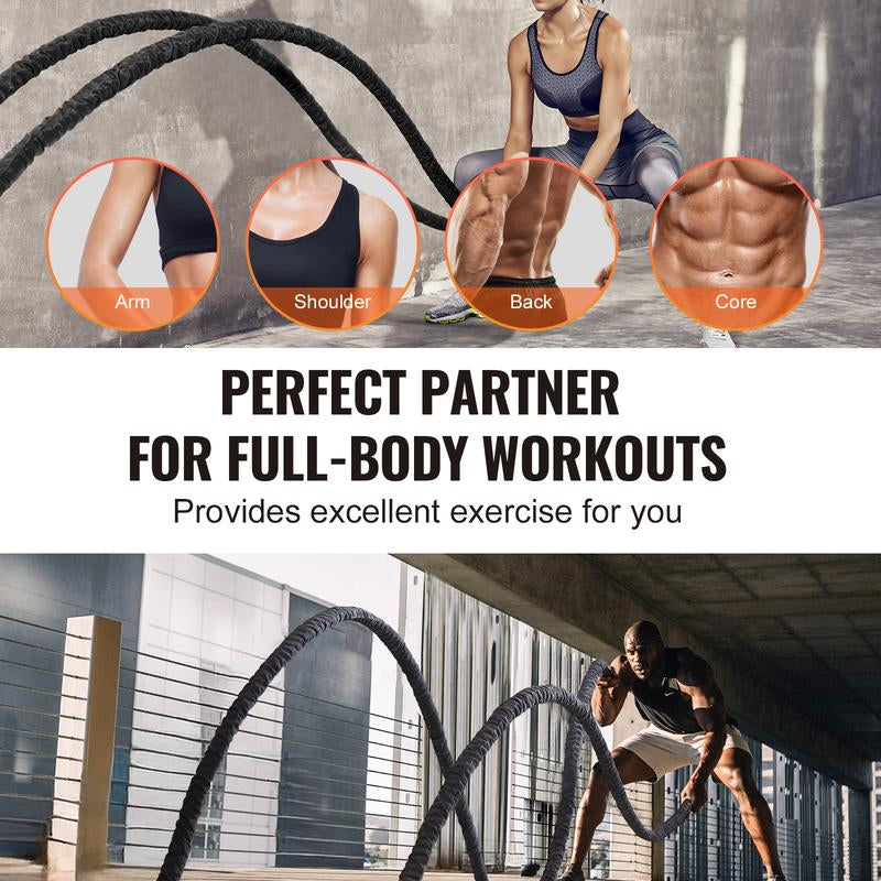 VEVOR Battle Rope, 1.5 Inch Diameter 40Ft Length Polyester Exercise Rope, Battle Exercise Equipment with Protective Sleeve & Anchor, Heavy Weighted Rope for Home Gym Workout Core Strength Training