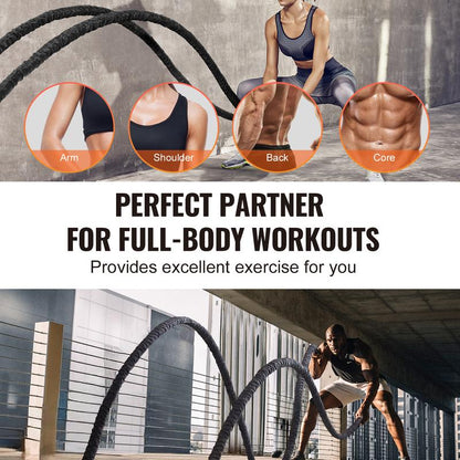 VEVOR Battle Rope, 1.5 Inch Diameter 40Ft Length Polyester Exercise Rope, Battle Exercise Equipment with Protective Sleeve & Anchor, Heavy Weighted Rope for Home Gym Workout Core Strength Training