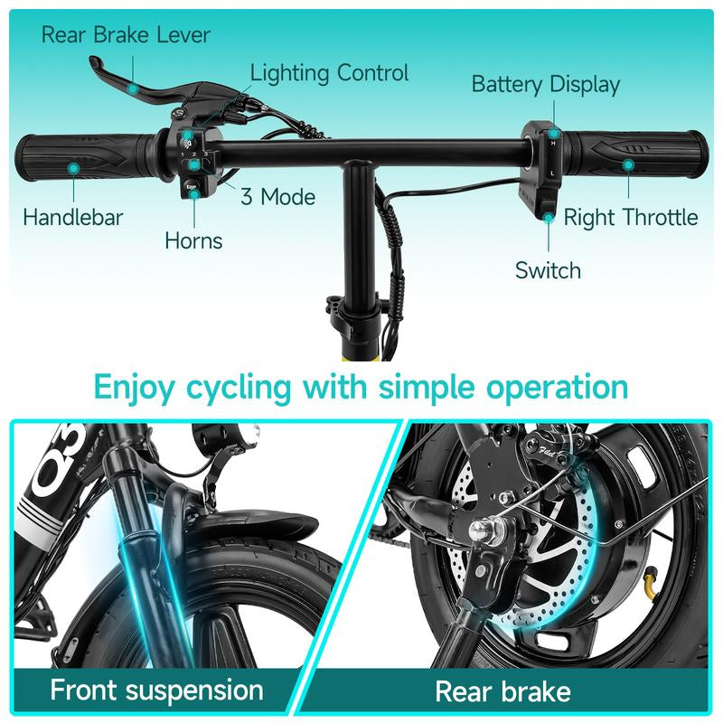 Q3 Folding Electric Bike for Adults, 500W Peak Motor with Max 30+Miles PAS Range & 20MPH Ebike, 48V 12Wh Battery Electric Bicycles Step-Thru Commuter E Bikes for Adults and Teens