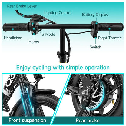 Q3 Folding Electric Bike for Adults, 500W Peak Motor with Max 30+Miles PAS Range & 20MPH Ebike, 48V 12Wh Battery Electric Bicycles Step-Thru Commuter E Bikes for Adults and Teens