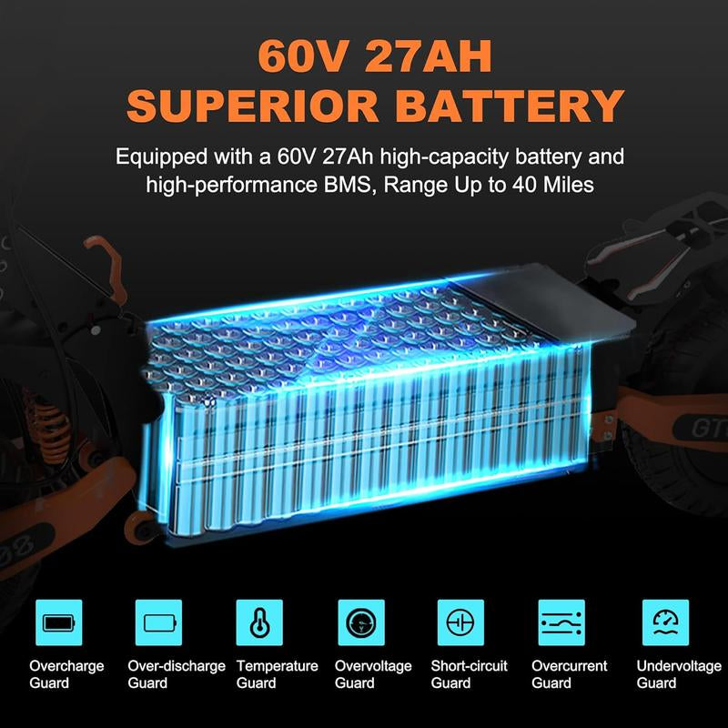 Electric Scooter for Adults,5600W Dual Motor 60V27AH 50MPH Folding E-Scooter with Adjustable Seat,11'' Off-Road Tires Shock Absorbers Electric Scooter