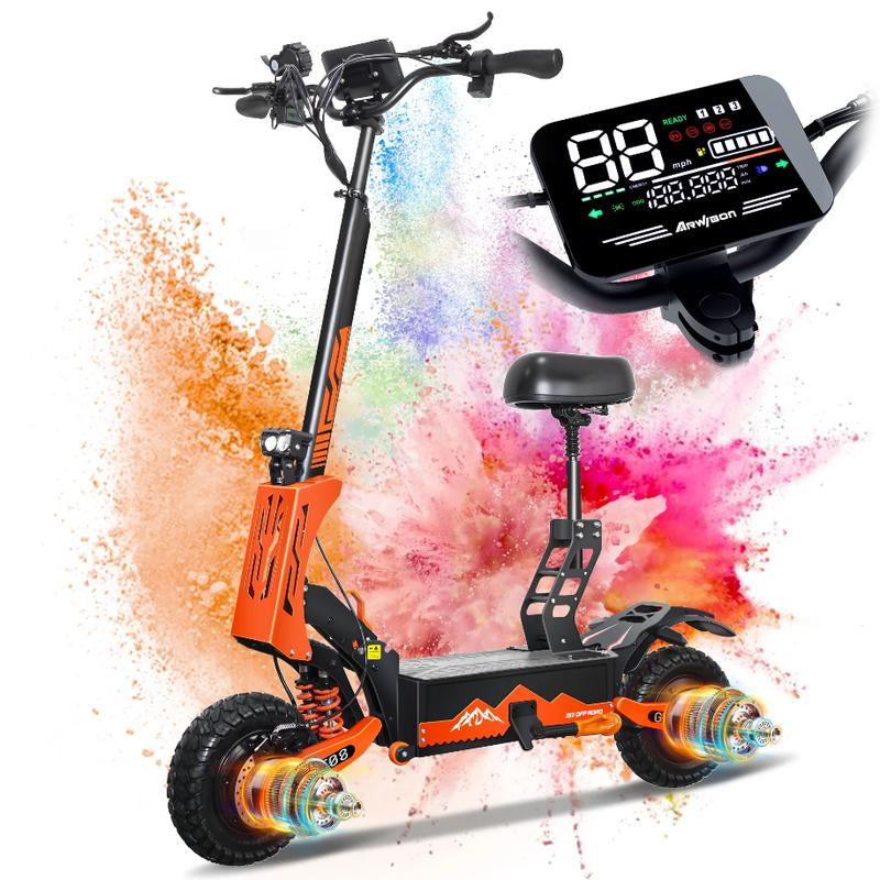 Electric Scooter for Adults,5600W Dual Motor 60V27AH 50MPH Folding E-Scooter with Adjustable Seat,11'' Off-Road Tires Shock Absorbers Electric Scooter