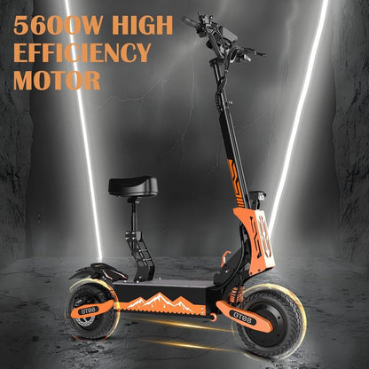 Electric Scooter for Adults,5600W Dual Motor 60V27AH 50MPH Folding E-Scooter with Adjustable Seat,11'' Off-Road Tires Shock Absorbers Electric Scooter