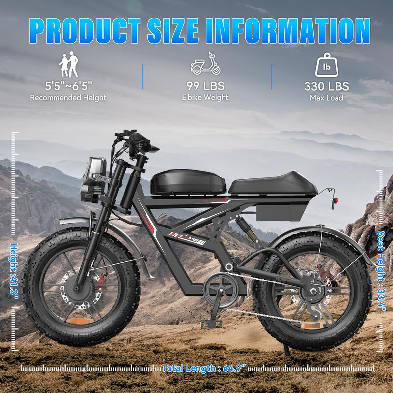 Electric Bike WO18 Dual-Motor 2000W Motor High Speed 35Mph,20''Off-Road Fat Tire with Shock Absorption,Electric Mountain Bike with 48V 25AH Battery,Electric Motorcycle for Adult Dirt Bike with Long Range High-Powered- E-Bike