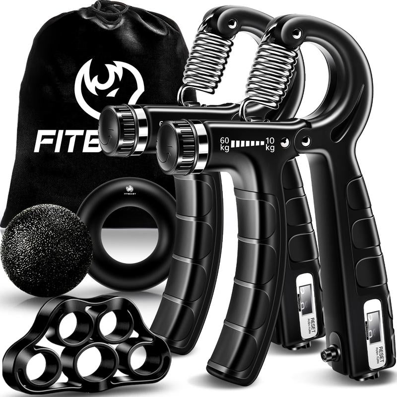Fitbeast Funny Hand Grip Strengthener Workout Kit (5 Pack) Forearm Grip Adjustable Resistance Hand Gripper, Finger Exerciser, Finger Stretcher, Grip Ring & Stress Relief Grip Ball for Athletes