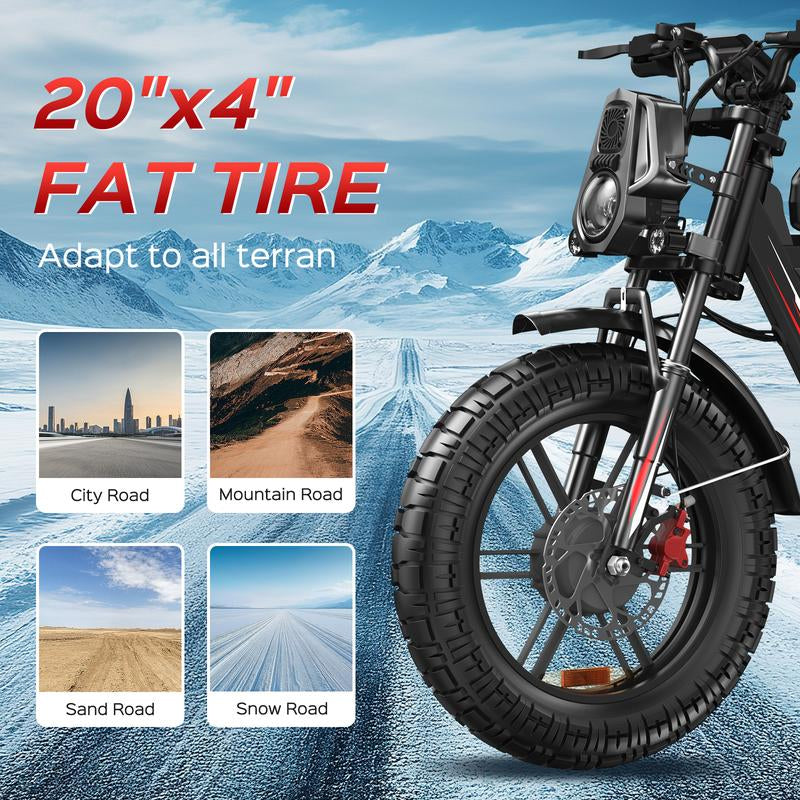 Electric Bike WO18 Dual-Motor 2000W Motor High Speed 35Mph,20''Off-Road Fat Tire with Shock Absorption,Electric Mountain Bike with 48V 25AH Battery,Electric Motorcycle for Adult Dirt Bike with Long Range High-Powered- E-Bike