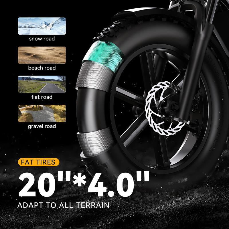 Electric Bike for Adults 1500W Peak 20" Fat Tire All-Terrain E-Bike 80+Miles 30MPH Electric Dirt Bike for Road Sand Mountain Snow - 48V 20 Battery Powered Electric Motorcycle