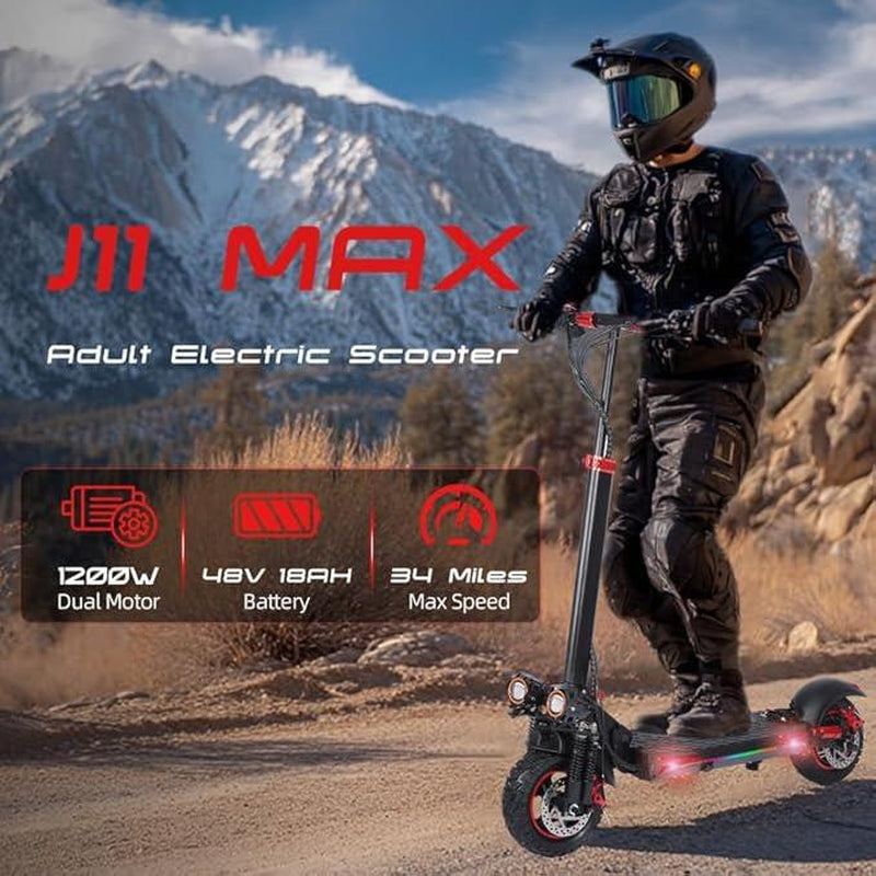 34MPH Offraod Electric Scooter with Seat, 1200W Adult Electricscooter 11"Tire Escooter Speed, 34 Miles Long Range Fast, Foldable E-Scooter with Dual Disc Brakes