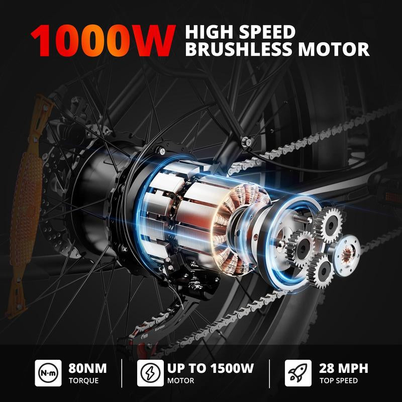 AMYET EB26 Peak 1500W Electric Bike for Adults Electric Bicycle 48V 15AH (720WH) Battery Electric Bike 26"Large Tires Mountain 28Mph 7 Speed Gears Dual Shock Absorber Electric Bike