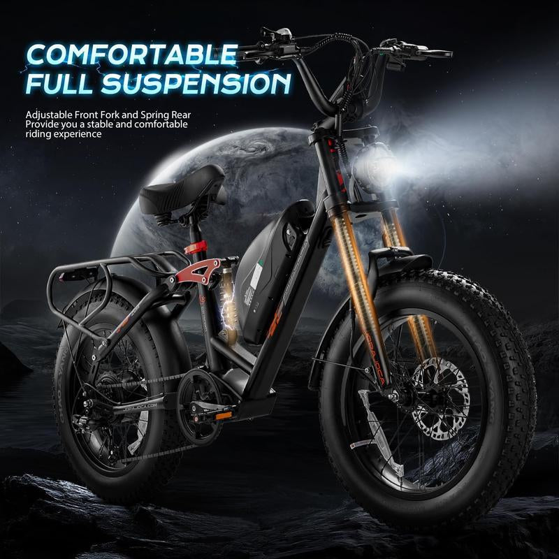 Eahora Luna I /Luna II Peak 1500W/3000W Electric Bike for Adults 30-33MPH 80Miles Long Range Dual Motors Ebike 48V 15A Battery Full Suspension Adult Electric Bike