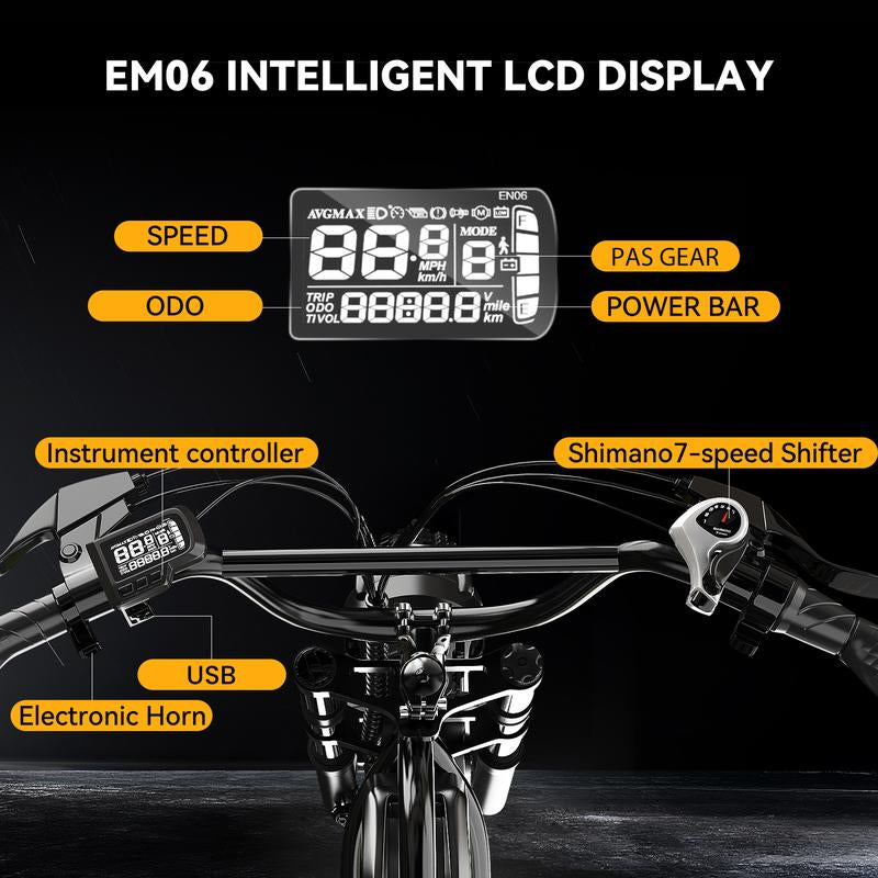 Electric Bike for Adults 1500W Peak 20" Fat Tire All-Terrain E-Bike 80+Miles 30MPH Electric Dirt Bike for Road Sand Mountain Snow - 48V 20 Battery Powered Electric Motorcycle