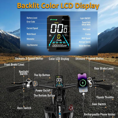 GAMVIRE V7 24''/26" Ebike for Adults Electric, Peak 2000W/2500W E-Bike, 52V19.2Ah/32Ah, Max 40Mph&100Miles, Hydraulic Disc Brake, off Road Snow Mountain Pedal Assist E-Bikes, Fat Tire Fast E-Bicycle, UL Certified