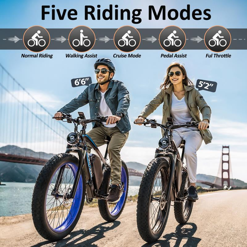 GAMVIRE V7 24''/26" Ebike for Adults Electric, Peak 2000W/2500W E-Bike, 52V19.2Ah/32Ah, Max 40Mph&100Miles, Hydraulic Disc Brake, off Road Snow Mountain Pedal Assist E-Bikes, Fat Tire Fast E-Bicycle, UL Certified