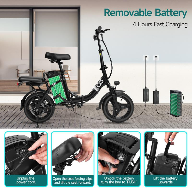 Q3 Folding Electric Bike for Adults, 500W Peak Motor with Max 30+Miles PAS Range & 20MPH Ebike, 48V 12Wh Battery Electric Bicycles Step-Thru Commuter E Bikes for Adults and Teens