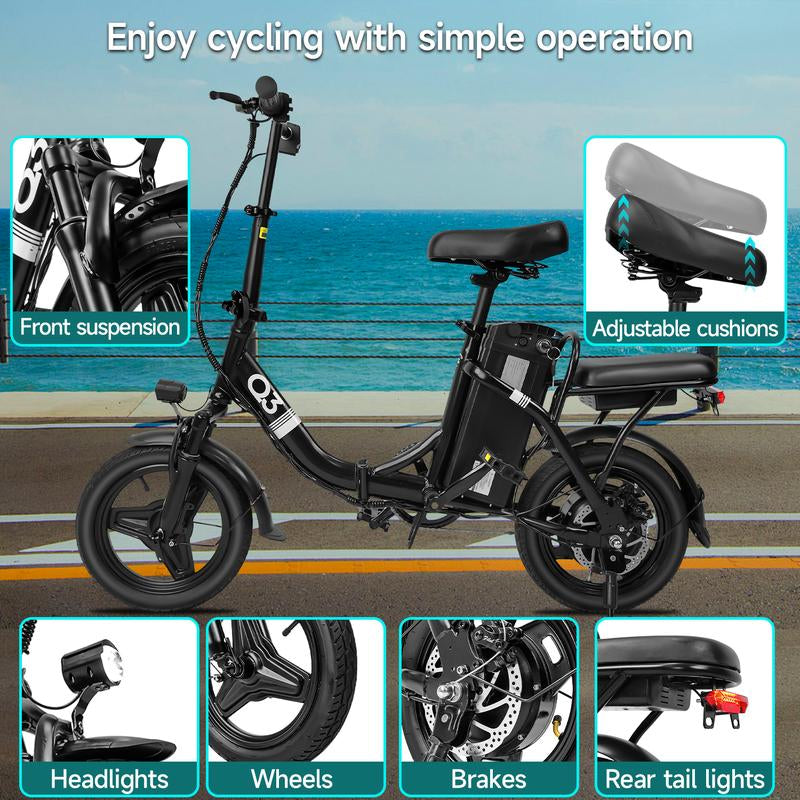Q3 Folding Electric Bike for Adults, 500W Peak Motor with Max 30+Miles PAS Range & 20MPH Ebike, 48V 12Wh Battery Electric Bicycles Step-Thru Commuter E Bikes for Adults and Teens