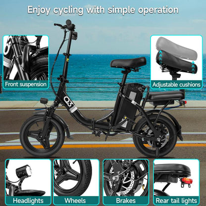 Q3 Folding Electric Bike for Adults, 500W Peak Motor with Max 30+Miles PAS Range & 20MPH Ebike, 48V 12Wh Battery Electric Bicycles Step-Thru Commuter E Bikes for Adults and Teens