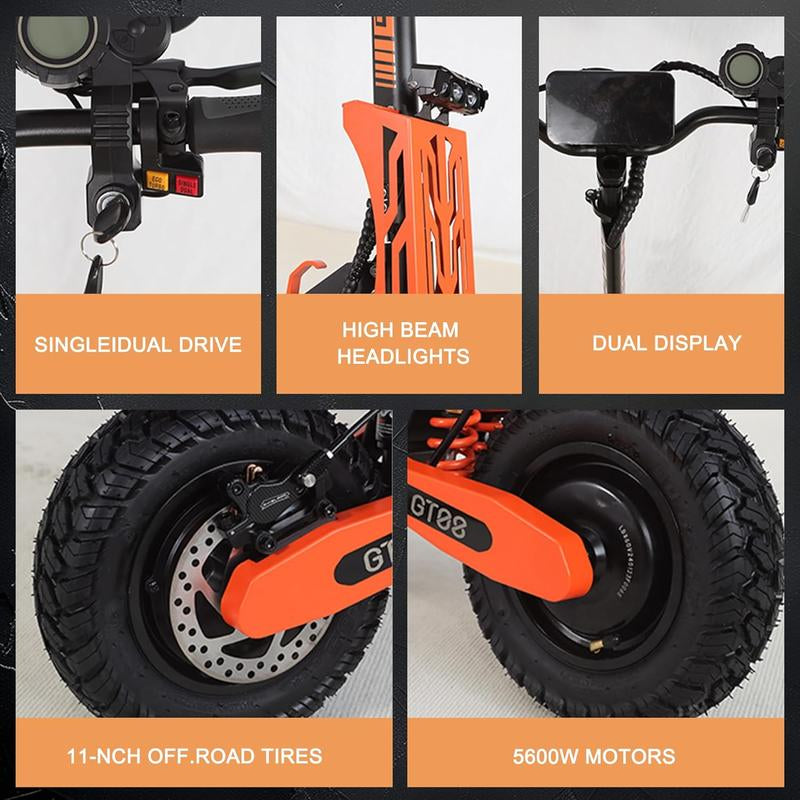 Electric Scooter for Adults,5600W Dual Motor 60V27AH 50MPH Folding E-Scooter with Adjustable Seat,11'' Off-Road Tires Shock Absorbers Electric Scooter