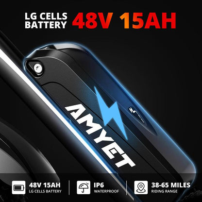 AMYET EB26 Peak 1500W Electric Bike for Adults Electric Bicycle 48V 15AH (720WH) Battery Electric Bike 26"Large Tires Mountain 28Mph 7 Speed Gears Dual Shock Absorber Electric Bike