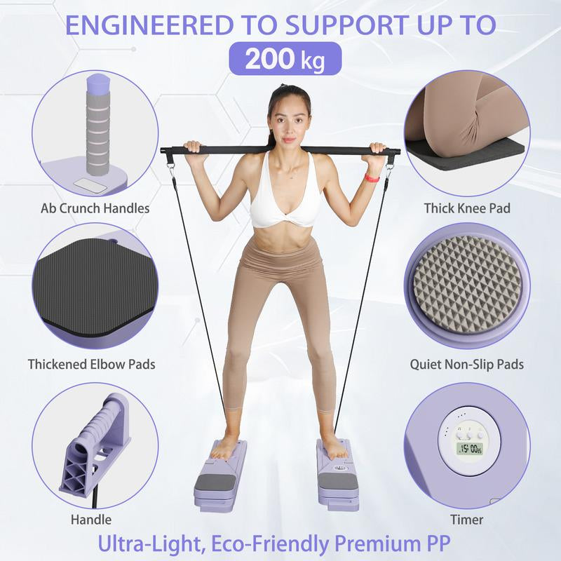 Bigwet 8-In-1 Multi-Functional Home Pilates Reformer Board with Resistance Bands Portable Pilates Machine Full Body Workout for Home Core Strengthener Glute & Leg Toning Dual Use Exercise Equipment Yoga Mat Pilates Equipment