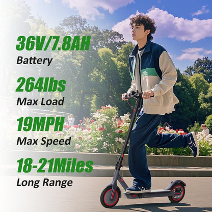 OBX Electric Scooter for Adults,350W Motor,19 MPH Top Speed,8.5'' Honeycomb Soild Tires, 21 Miles Long Range,Foldable Commuter E Scooter with Dual Braking & App(Red)