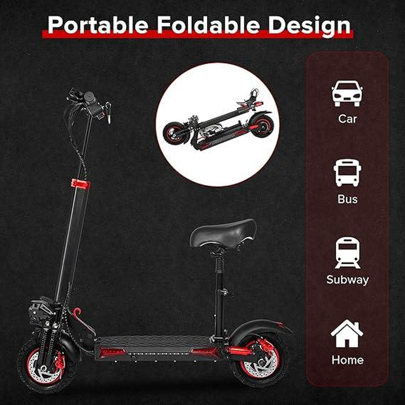 34MPH Offraod Electric Scooter with Seat, 1200W Adult Electricscooter 11"Tire Escooter Speed, 34 Miles Long Range Fast, Foldable E-Scooter with Dual Disc Brakes