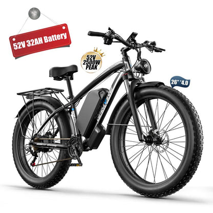 GAMVIRE V7 24''/26" Ebike for Adults Electric, Peak 2000W/2500W E-Bike, 52V19.2Ah/32Ah, Max 40Mph&100Miles, Hydraulic Disc Brake, off Road Snow Mountain Pedal Assist E-Bikes, Fat Tire Fast E-Bicycle, UL Certified
