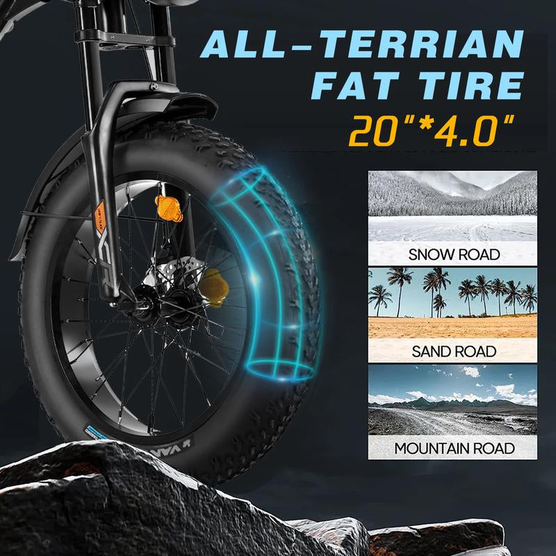 DRIFT.SLIDE 1500W Peak Power Electric Bike for Adults, 28 MPH 60 Miles Electric Moped Style Bike, 48V 20.8 Ah UL 2849 Removable Battery, 7 Speed 20" All Terrain Fat Tire Ebike (J1) Bicycle Light