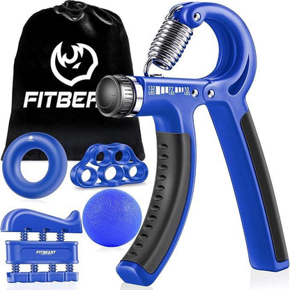 Fitbeast Funny Hand Grip Strengthener Workout Kit (5 Pack) Forearm Grip Adjustable Resistance Hand Gripper, Finger Exerciser, Finger Stretcher, Grip Ring & Stress Relief Grip Ball for Athletes