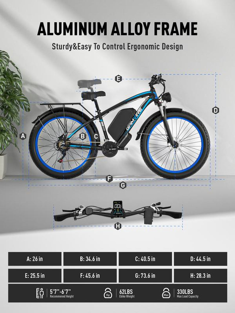 GAMVIRE V7 24''/26" Ebike for Adults Electric, Peak 2000W/2500W E-Bike, 52V19.2Ah/32Ah, Max 40Mph&100Miles, Hydraulic Disc Brake, off Road Snow Mountain Pedal Assist E-Bikes, Fat Tire Fast E-Bicycle, UL Certified