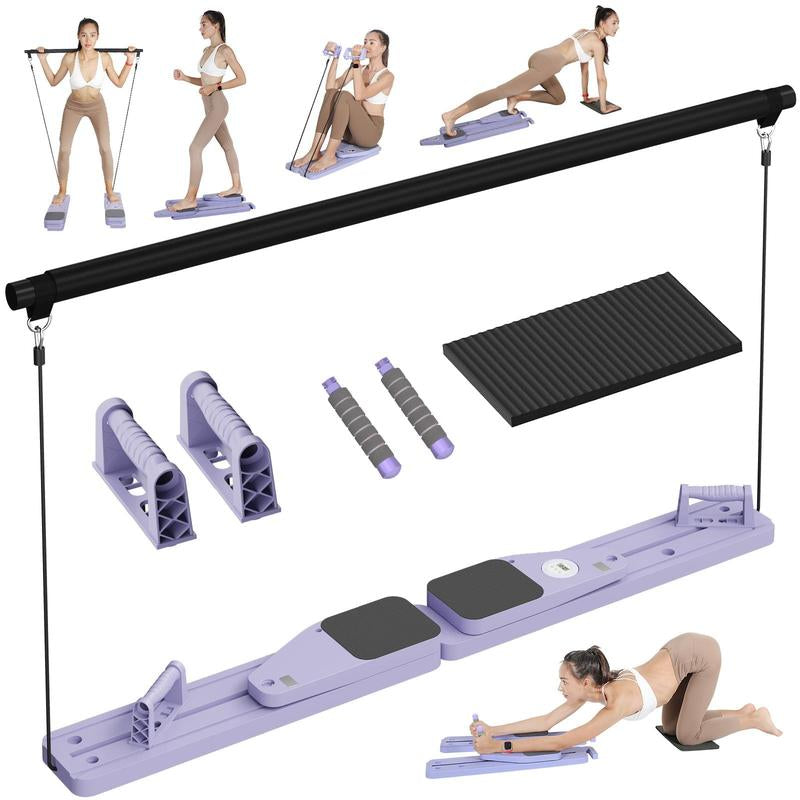 Bigwet 8-In-1 Multi-Functional Home Pilates Reformer Board with Resistance Bands Portable Pilates Machine Full Body Workout for Home Core Strengthener Glute & Leg Toning Dual Use Exercise Equipment Yoga Mat Pilates Equipment