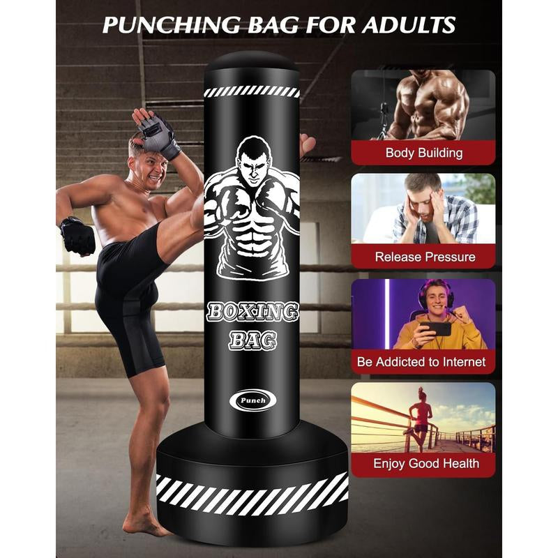 Standing Punching Bag for Adults Teens, 70" Heavy Punching Bag with Stand, Heavy Bag Inflatable Kick Boxing Bag Equipment Bags for MMA Muay Thai Fitness