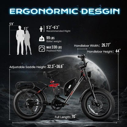 Eahora Luna I /Luna II Peak 1500W/3000W Electric Bike for Adults 30-33MPH 80Miles Long Range Dual Motors Ebike 48V 15A Battery Full Suspension Adult Electric Bike