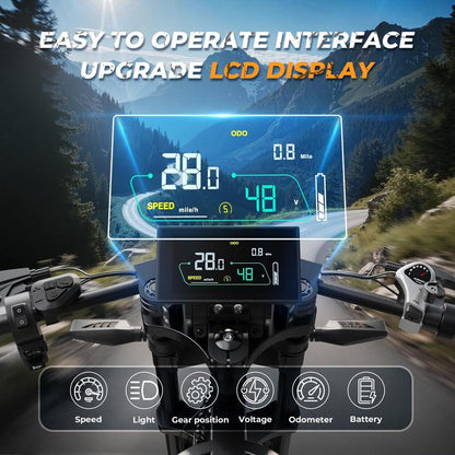 VARUN Electric Bike - Peak1000W Ebike for Adults up to 87Miles & 28MPH，48V 31.5Ah Battery, 20" Fat Tires, 7-Speed All-Terrain E-Bike with Suspension, LED Lights & Turn Signals - Dirt Bike Style