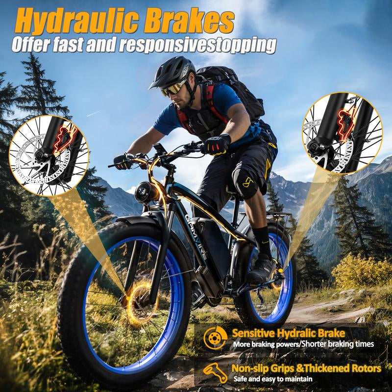 GAMVIRE V7 24''/26" Ebike for Adults Electric, Peak 2000W/2500W E-Bike, 52V19.2Ah/32Ah, Max 40Mph&100Miles, Hydraulic Disc Brake, off Road Snow Mountain Pedal Assist E-Bikes, Fat Tire Fast E-Bicycle, UL Certified