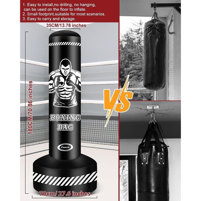 Standing Punching Bag for Adults Teens, 70" Heavy Punching Bag with Stand, Heavy Bag Inflatable Kick Boxing Bag Equipment Bags for MMA Muay Thai Fitness